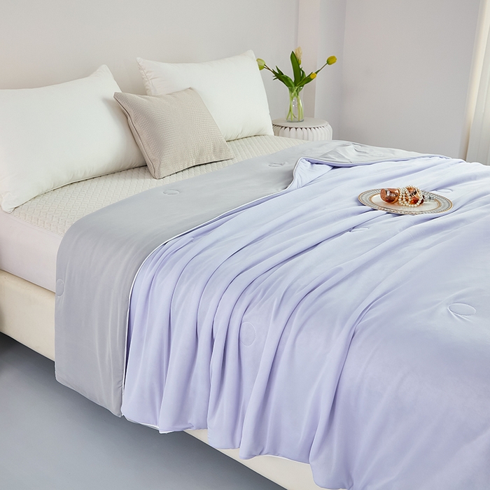 91家纺网 家纺一手货源 找家纺 优雅星家纺 2026新款双面凉感丝A类氨纶凉感天丝纯色夏凉被冰激凌夏被西瓜凉感丝夏被 丁香紫