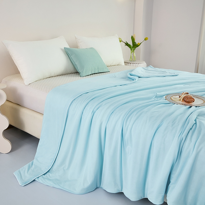 91家纺网 家纺一手货源 找家纺 优雅星家纺 2026新款双面凉感丝A类氨纶凉感天丝纯色夏凉被冰激凌夏被西瓜凉感丝夏被 极光蓝