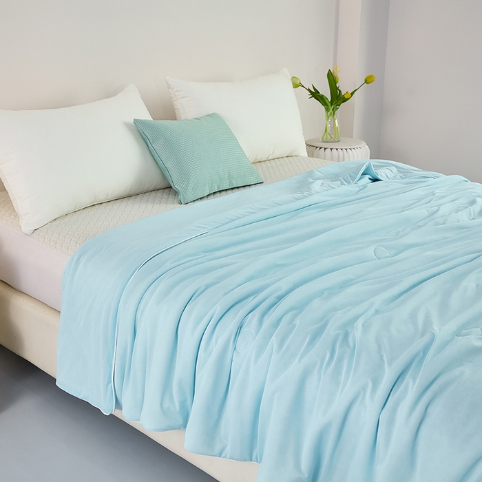 91家纺网 家纺一手货源 找家纺 优雅星家纺 2026新款双面凉感丝A类氨纶凉感天丝纯色夏凉被冰激凌夏被西瓜凉感丝夏被 极光蓝