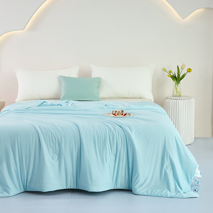 91家纺网 家纺一手货源 找家纺 优雅星家纺 2026新款双面凉感丝A类氨纶凉感天丝纯色夏凉被冰激凌夏被西瓜凉感丝夏被 极光蓝