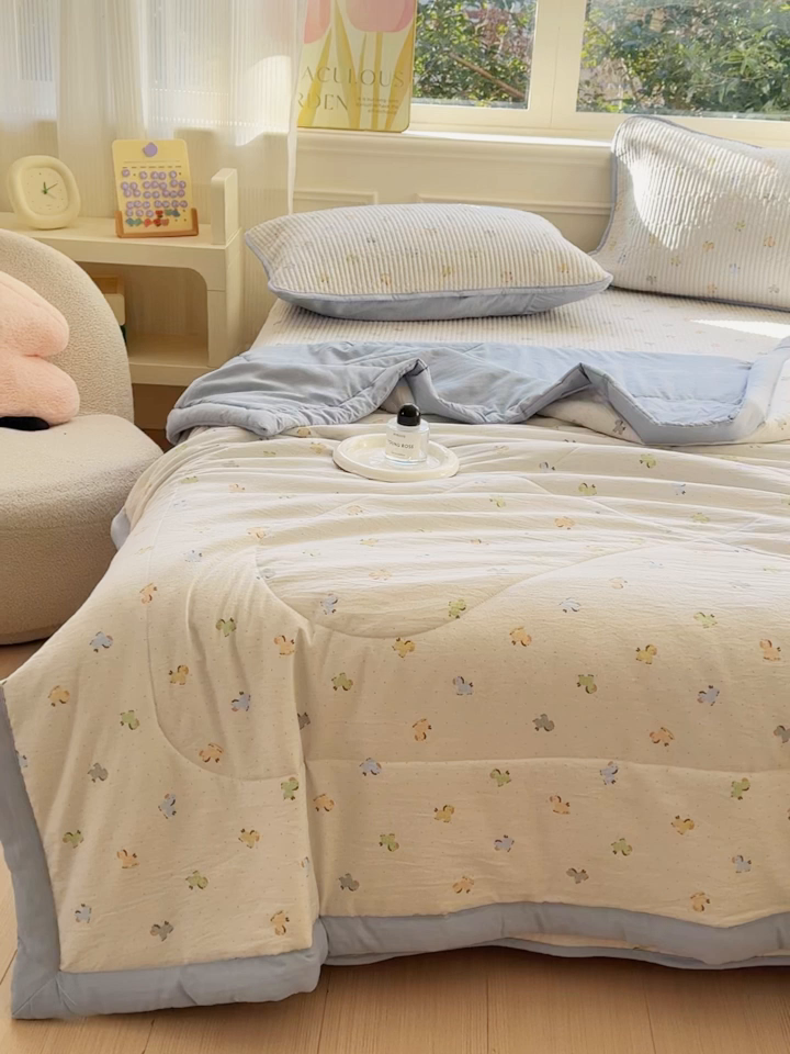 91家纺网 家纺一手货源 找家纺 （总）奥裕家纺 2026春夏新款双层纱夏被夏凉被空调被四件套