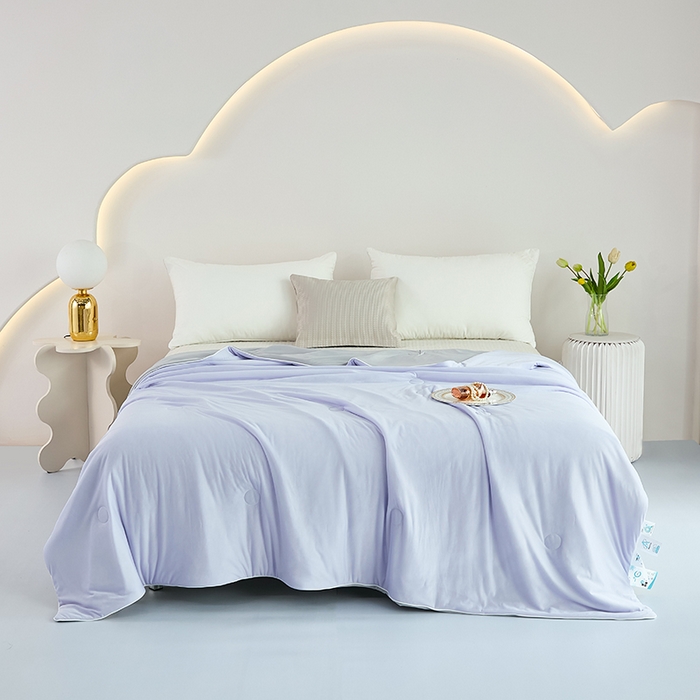 91家纺网 家纺一手货源 找家纺 优雅星家纺 2026新款双面凉感丝A类氨纶凉感天丝纯色夏凉被冰激凌夏被西瓜凉感丝夏被 丁香紫