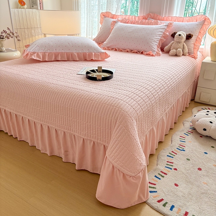 91家纺网 家纺一手货源 找家纺 铠畅 2026春夏新款 锦朵系列韩版水洗棉小清新古棉床盖四件套 锦朵 粉雾点