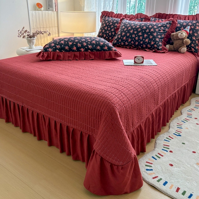 91家纺网 家纺一手货源 找家纺 铠畅 2026春夏新款 锦朵系列韩版水洗棉小清新古棉床盖四件套 锦朵 花漾红