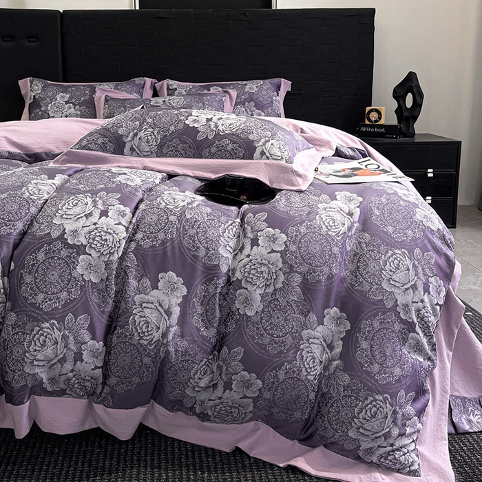 91家纺网 家纺一手货源 找家纺 库里梦家纺 2026新款天丝色织提花高精密斜纹棉四件套 繁花-豆沙