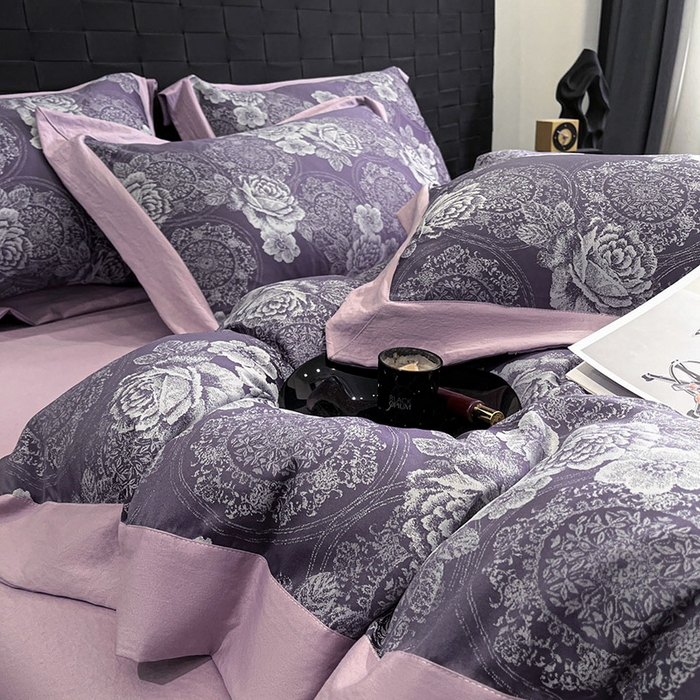 91家纺网 家纺一手货源 找家纺 库里梦家纺 2026新款天丝色织提花高精密斜纹棉四件套 繁花-豆沙