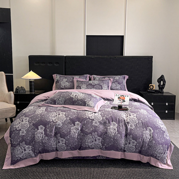 库里梦家纺 2026新款天丝色织提花高精密斜纹棉四件套 繁花-豆沙