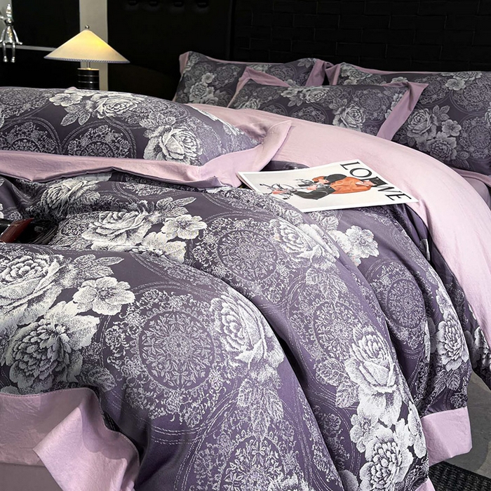 91家纺网 家纺一手货源 找家纺 库里梦家纺 2026新款天丝色织提花高精密斜纹棉四件套 繁花-豆沙