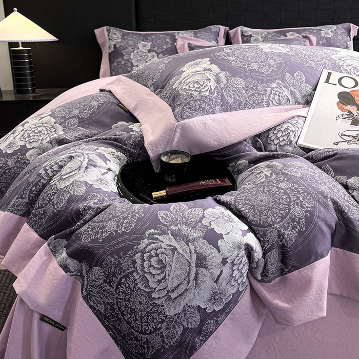 91家纺网 家纺一手货源 找家纺 库里梦家纺 2026新款天丝色织提花高精密斜纹棉四件套 繁花-豆沙