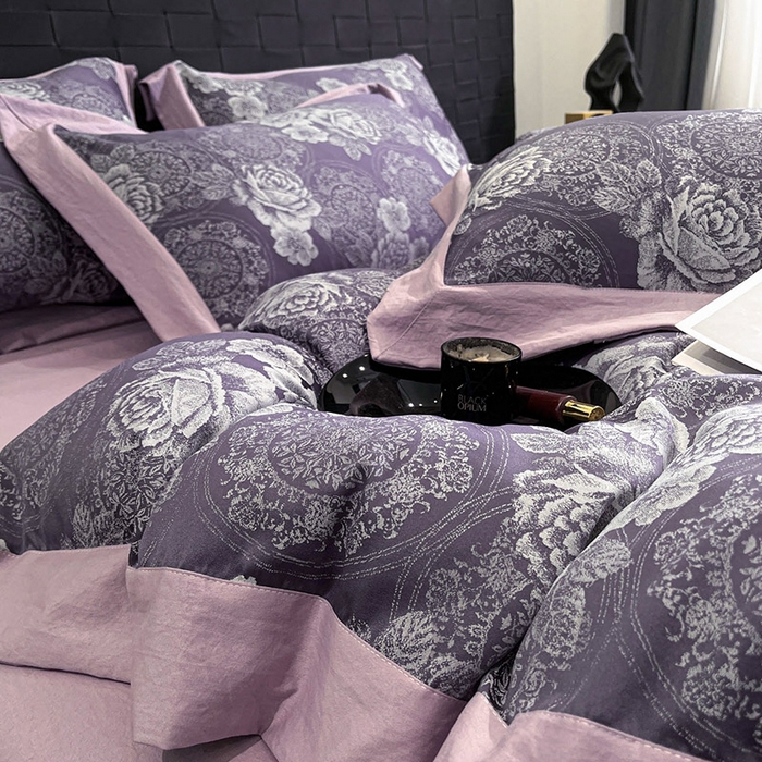 91家纺网 家纺一手货源 找家纺 库里梦家纺 2026新款天丝色织提花高精密斜纹棉四件套 繁花-豆沙