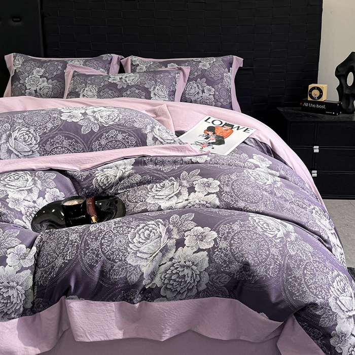 91家纺网 家纺一手货源 找家纺 库里梦家纺 2026新款天丝色织提花高精密斜纹棉四件套 繁花-豆沙