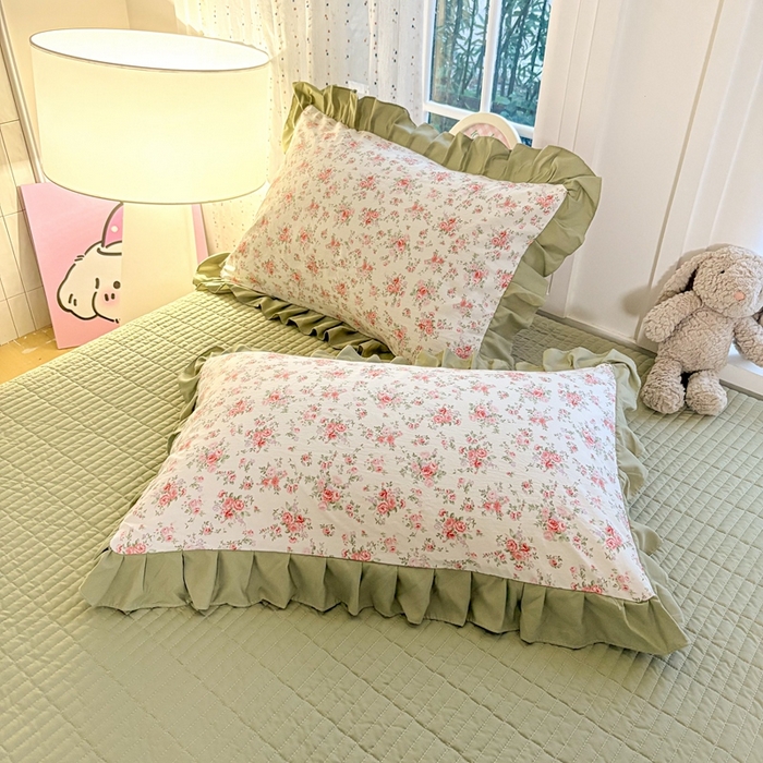 91家纺网 家纺一手货源 找家纺 铠畅 2026春夏新款 锦朵系列韩版水洗棉小清新古棉床盖四件套 锦朵 花漾青禾