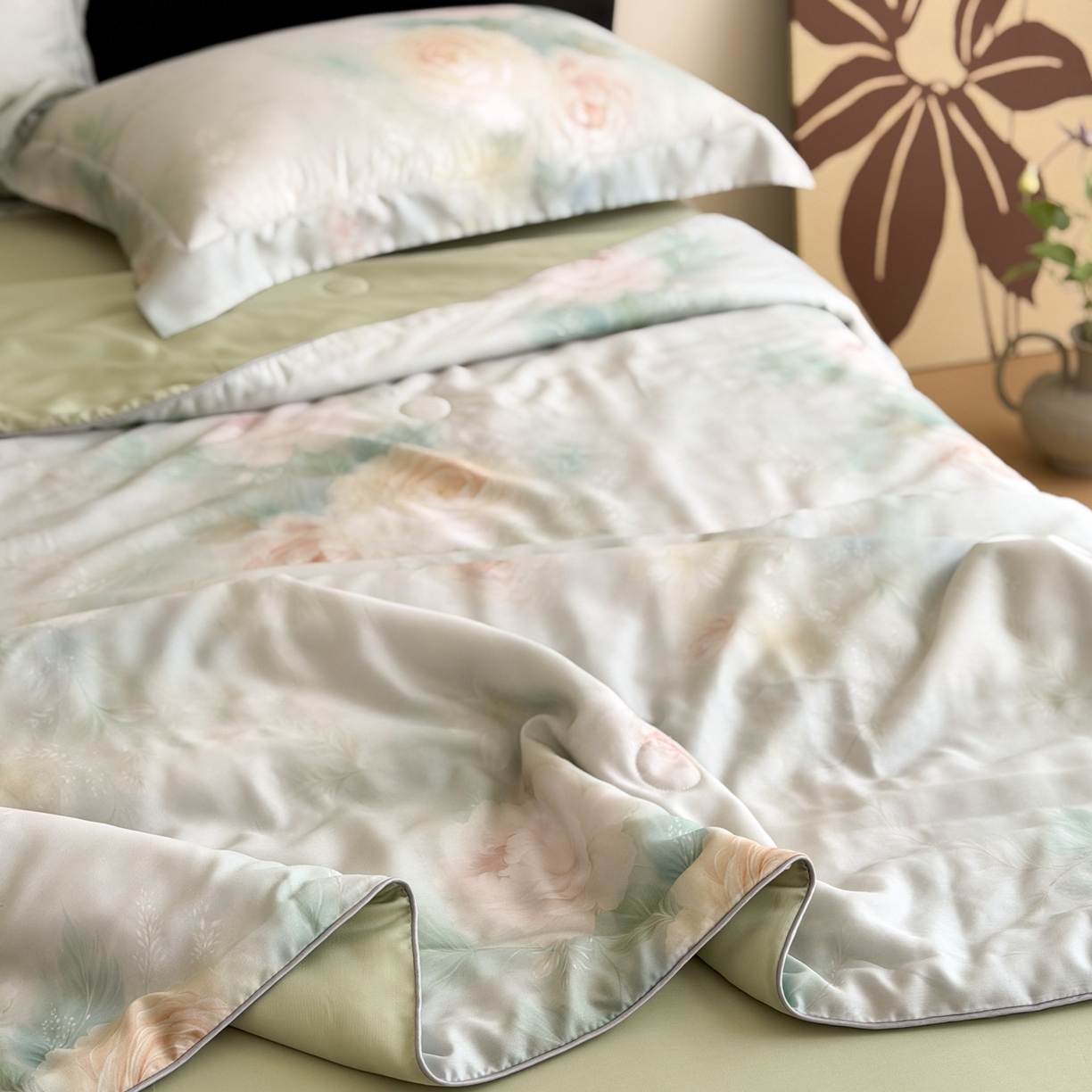 91家纺网 家纺一手货源 找家纺 优彩 2026春夏新款50天丝夏被莱赛尔纤维夏被四件套天丝夏被单夏被单床笠单床单（控价单夏被不低于150） 轻岚