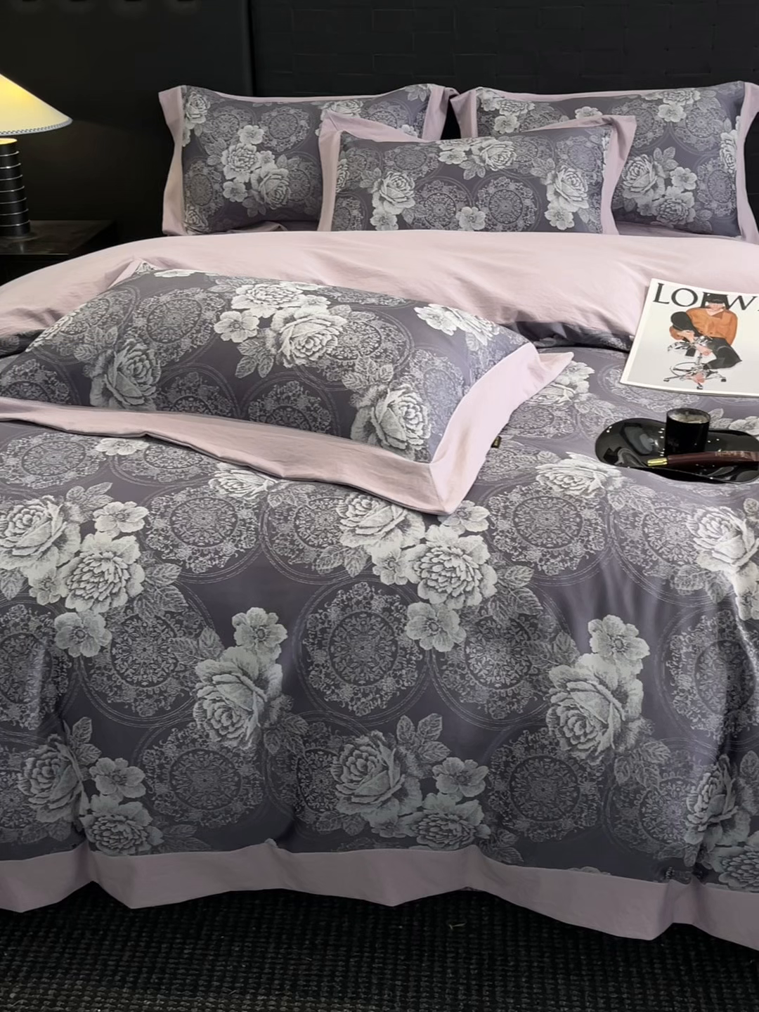 91家纺网 家纺一手货源 找家纺 库里梦家纺 2026新款天丝色织提花高精密斜纹棉四件套 繁花-豆沙