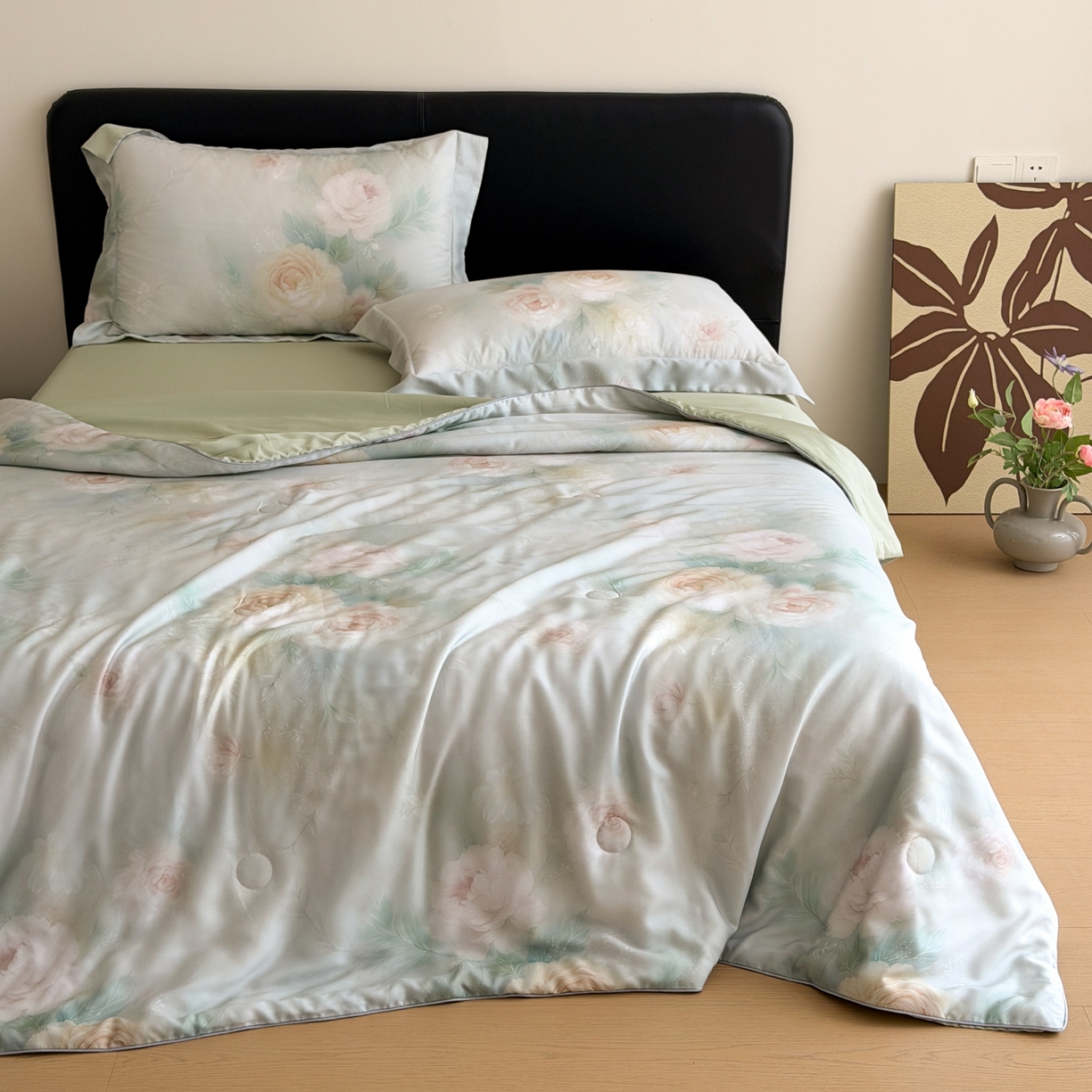 91家纺网 家纺一手货源 找家纺 优彩 2026春夏新款50天丝夏被莱赛尔纤维夏被四件套天丝夏被单夏被单床笠单床单（控价单夏被不低于150） 轻岚