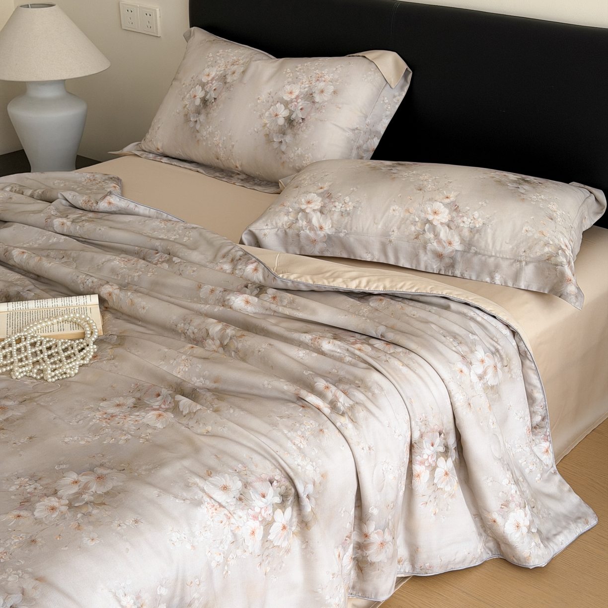 91家纺网 家纺一手货源 找家纺 优彩 2026春夏新款50天丝夏被莱赛尔纤维夏被四件套天丝夏被单夏被单床笠单床单（控价单夏被不低于150） 山栀