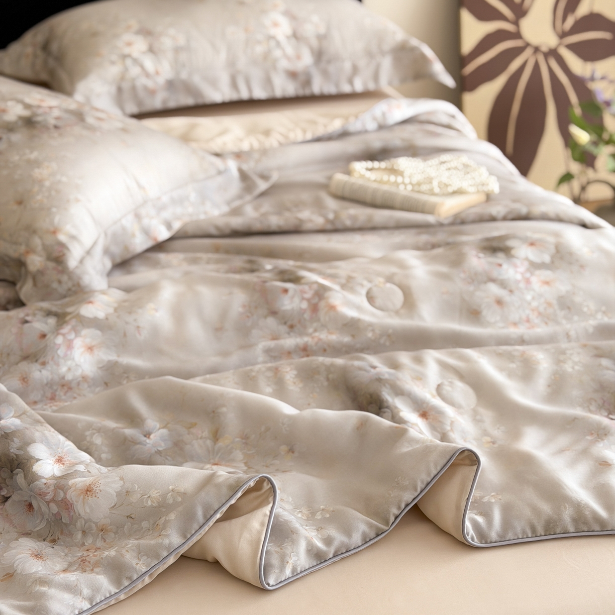 91家纺网 家纺一手货源 找家纺 优彩 2026春夏新款50天丝夏被莱赛尔纤维夏被四件套天丝夏被单夏被单床笠单床单（控价单夏被不低于150） 山栀