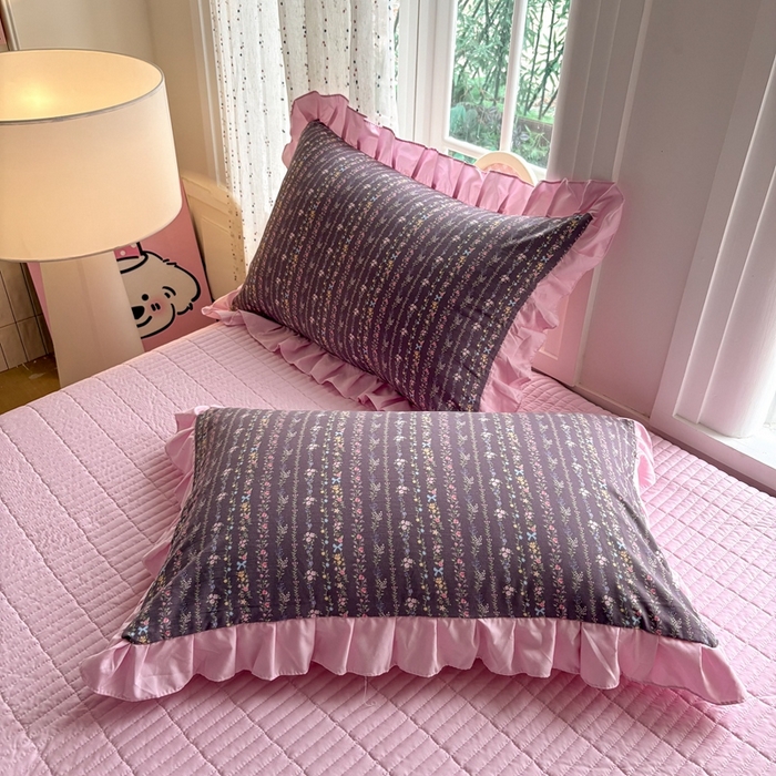 91家纺网 家纺一手货源 找家纺 铠畅 2026春夏新款 锦朵系列韩版水洗棉小清新古棉床盖四件套 锦朵 花漾紫