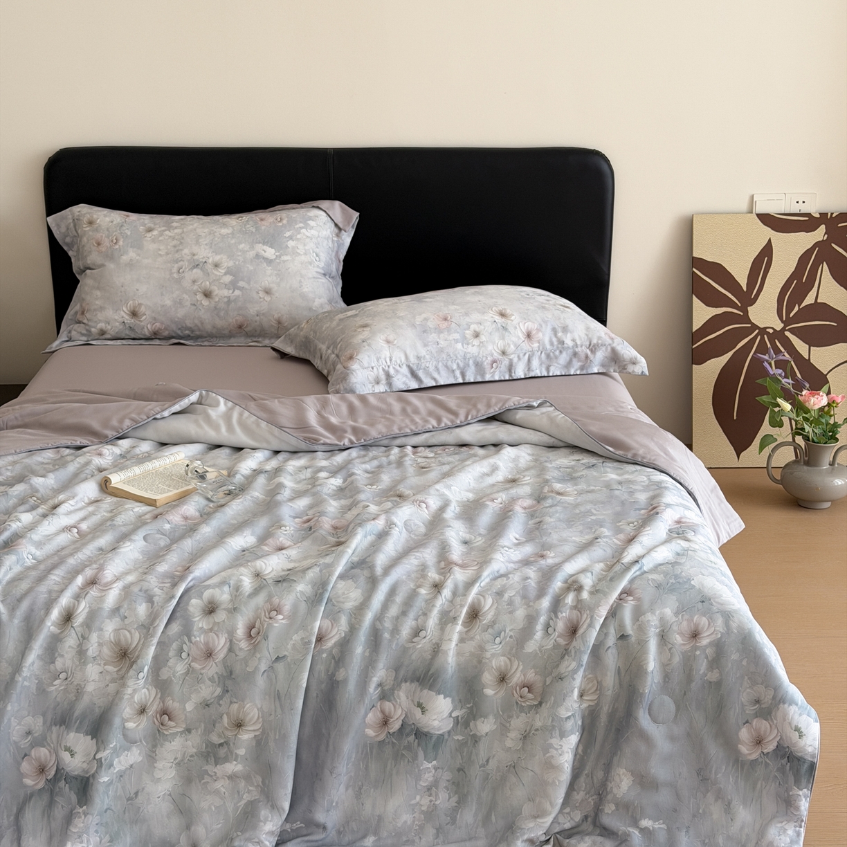 91家纺网 家纺一手货源 找家纺 优彩 2026春夏新款50天丝夏被莱赛尔纤维夏被四件套天丝夏被单夏被单床笠单床单（控价单夏被不低于150） 云半-蓝灰