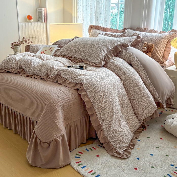 91家纺网 家纺一手货源 找家纺 铠畅 2026春夏新款 锦朵系列韩版水洗棉小清新古棉床盖四件套 锦朵 花野