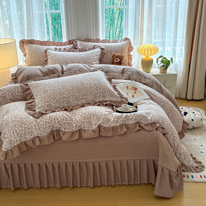 铠畅 2026春夏新款 锦朵系列韩版水洗棉小清新古棉床盖四件套 锦朵 花野