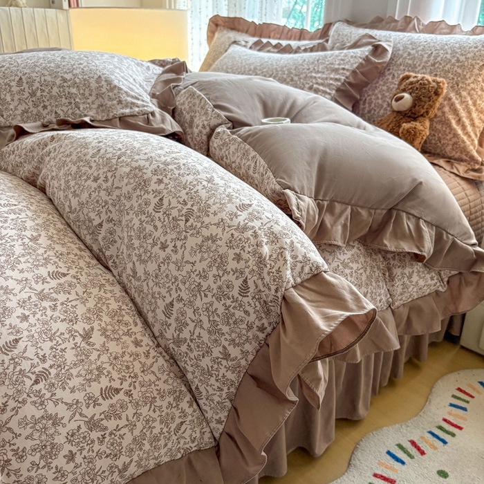 91家纺网 家纺一手货源 找家纺 铠畅 2026春夏新款 锦朵系列韩版水洗棉小清新古棉床盖四件套 锦朵 花野