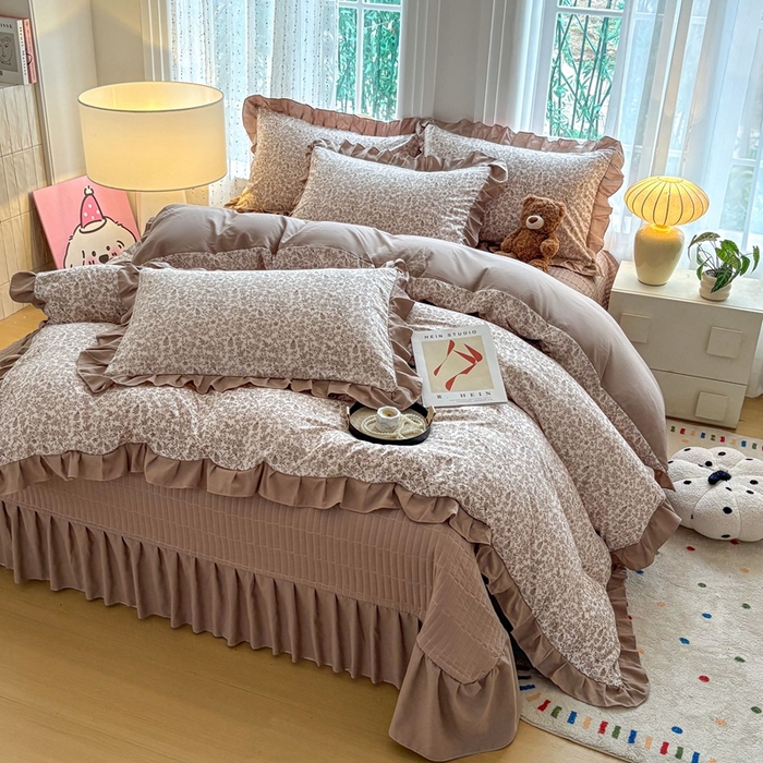 91家纺网 家纺一手货源 找家纺 铠畅 2026春夏新款 锦朵系列韩版水洗棉小清新古棉床盖四件套 锦朵 花野