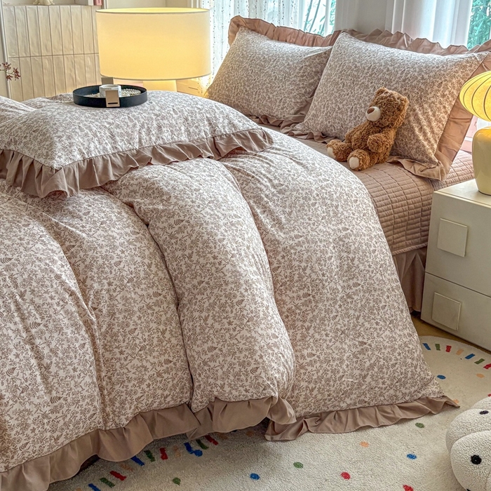 91家纺网 家纺一手货源 找家纺 铠畅 2026春夏新款 锦朵系列韩版水洗棉小清新古棉床盖四件套 锦朵 花野