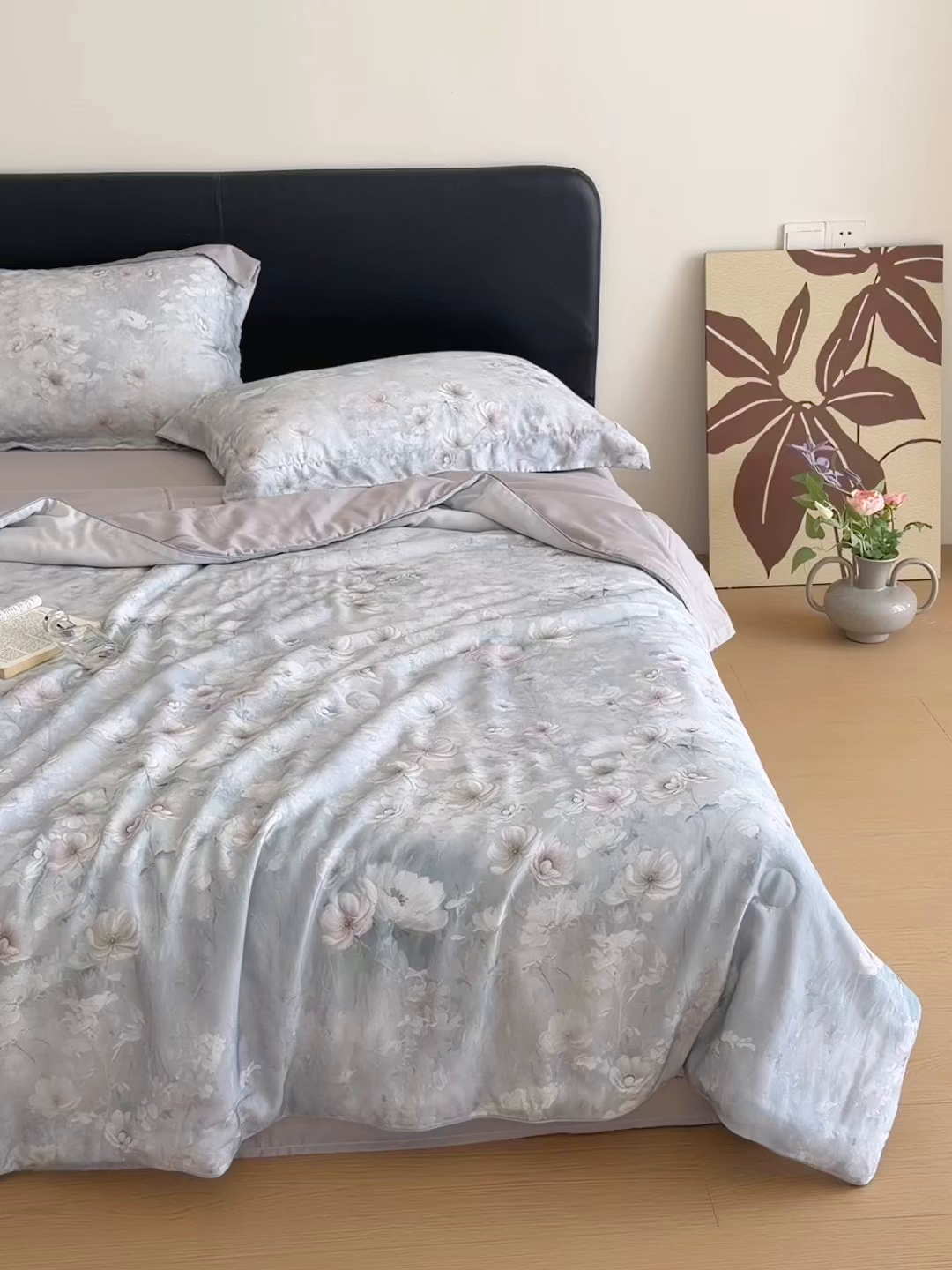 91家纺网 家纺一手货源 找家纺 优彩 2026春夏新款50天丝夏被莱赛尔纤维夏被四件套天丝夏被单夏被单床笠单床单（控价单夏被不低于150） 云半-蓝灰