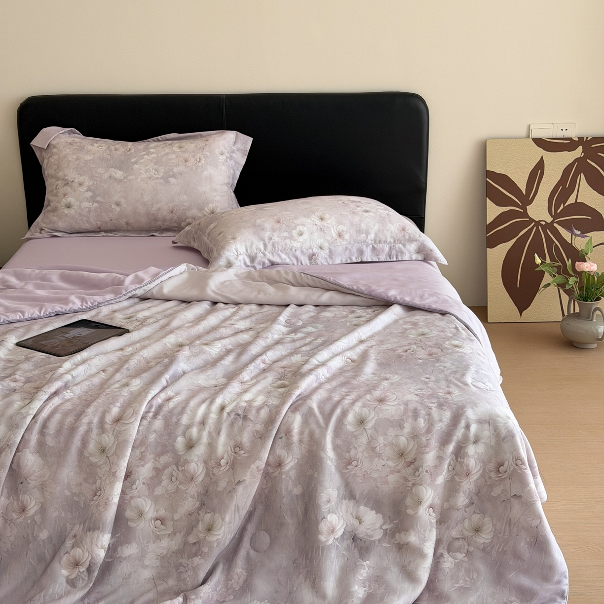 91家纺网 家纺一手货源 找家纺 优彩 2026春夏新款50天丝夏被莱赛尔纤维夏被四件套天丝夏被单夏被单床笠单床单（控价单夏被不低于150） 云半-紫