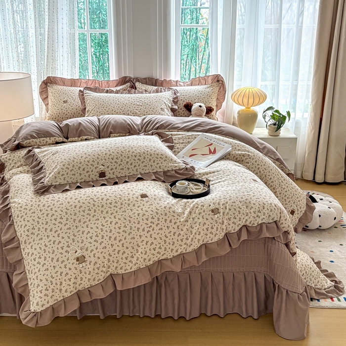 铠畅 2026春夏新款 锦朵系列韩版水洗棉小清新古棉床盖四件套 锦朵 花语兔