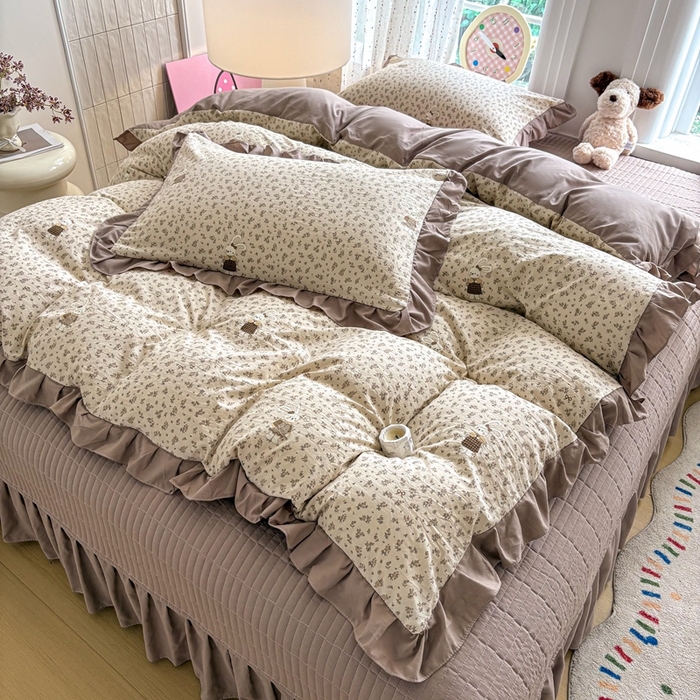 91家纺网 家纺一手货源 找家纺 铠畅 2026春夏新款 锦朵系列韩版水洗棉小清新古棉床盖四件套 锦朵 花语兔