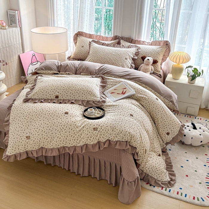 91家纺网 家纺一手货源 找家纺 铠畅 2026春夏新款 锦朵系列韩版水洗棉小清新古棉床盖四件套 锦朵 花语兔