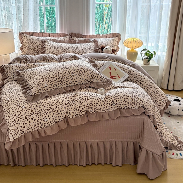 铠畅 2026春夏新款 锦朵系列韩版水洗棉小清新古棉床盖四件套 锦朵 焦糖豹纹