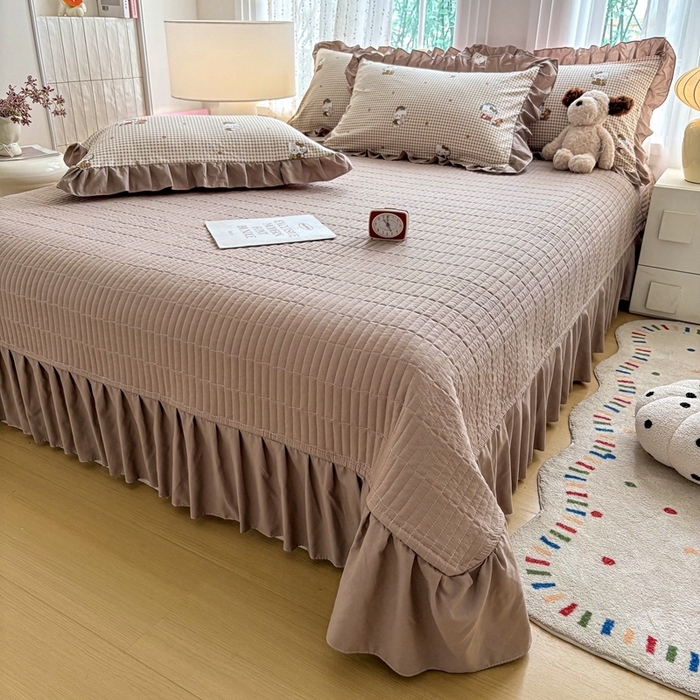 91家纺网 家纺一手货源 找家纺 铠畅 2026春夏新款 锦朵系列韩版水洗棉小清新古棉床盖四件套 锦朵 咖格喵语