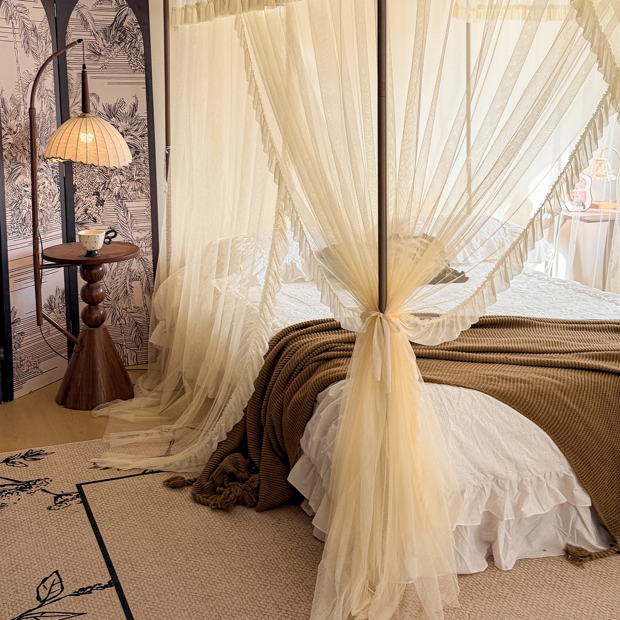 91家纺网 家纺一手货源 找家纺 （总）都市缘蚊帐 2026年新款202四叶草绣花落地宫廷蚊帐1.5m 1.8m