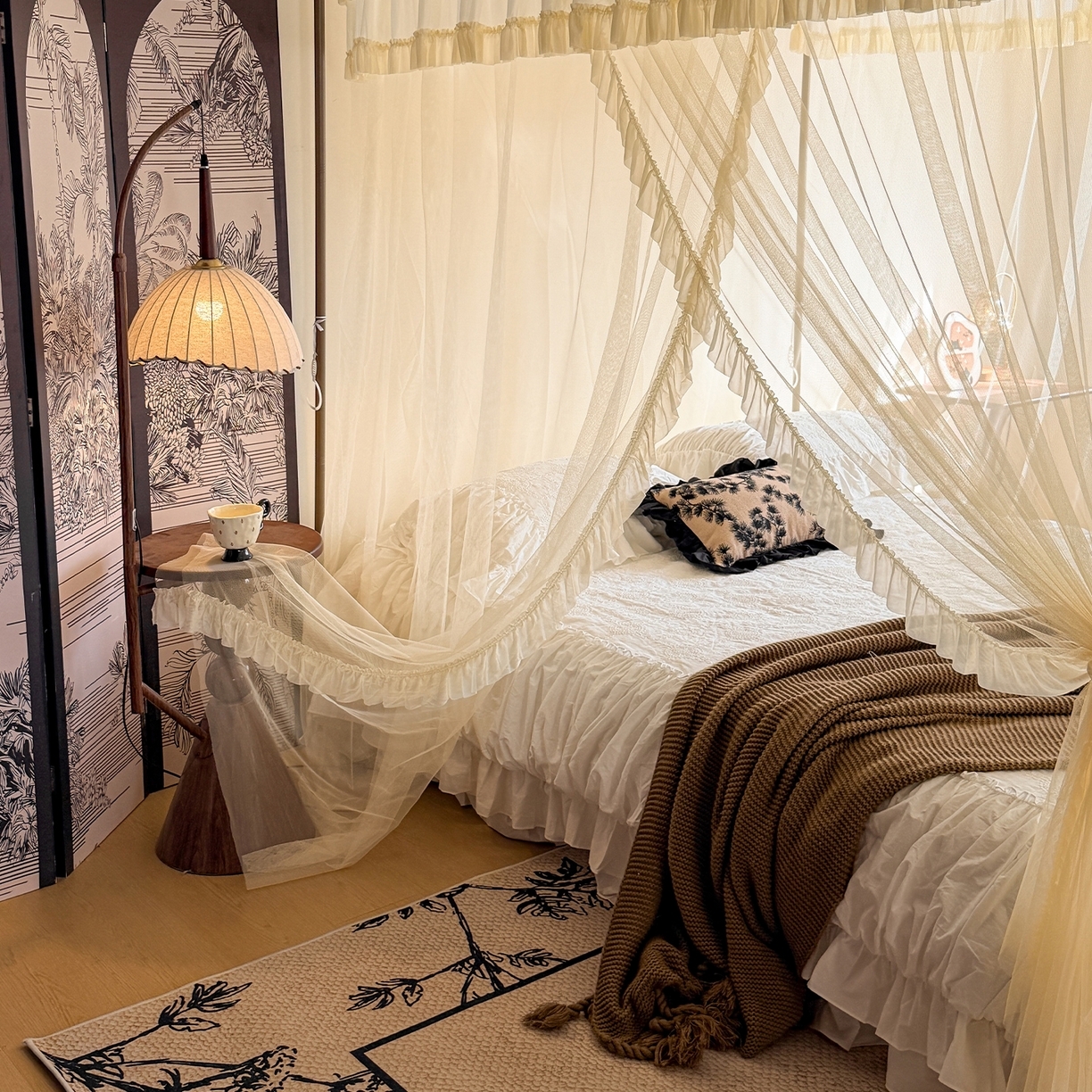 91家纺网 家纺一手货源 找家纺 （总）都市缘蚊帐 2026年新款202四叶草绣花落地宫廷蚊帐1.5m 1.8m