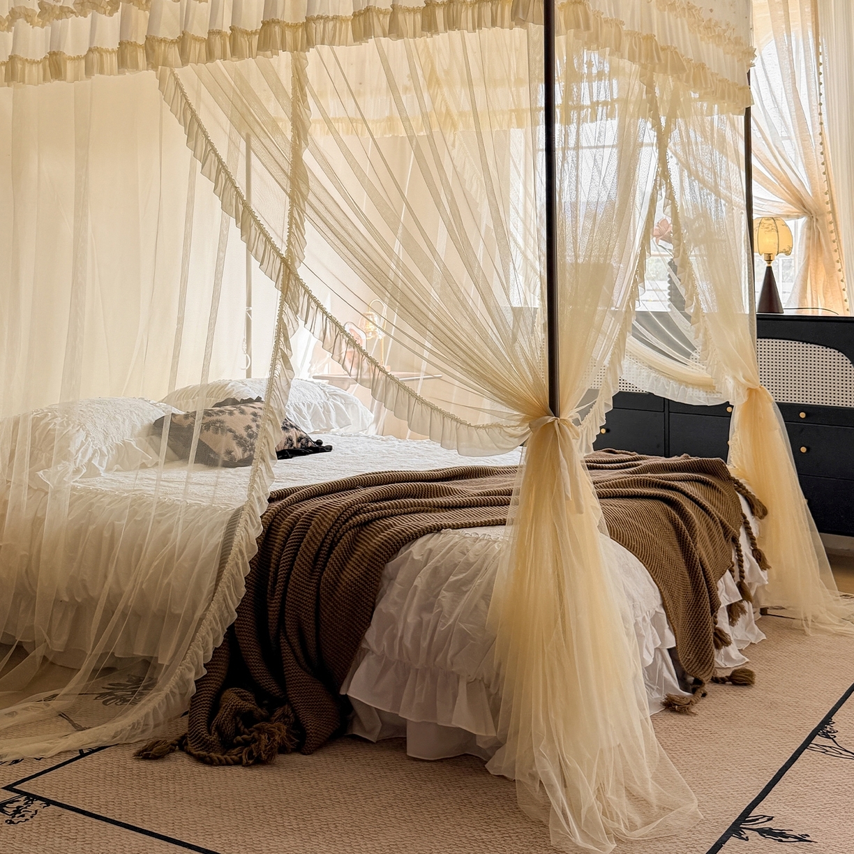 91家纺网 家纺一手货源 找家纺 （总）都市缘蚊帐 2026年新款202四叶草绣花落地宫廷蚊帐1.5m 1.8m