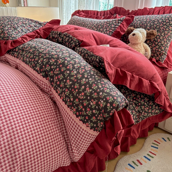 91家纺网 家纺一手货源 找家纺 铠畅 2026春夏新款 锦朵系列韩版水洗棉小清新古棉床盖四件套 锦朵 密语花田