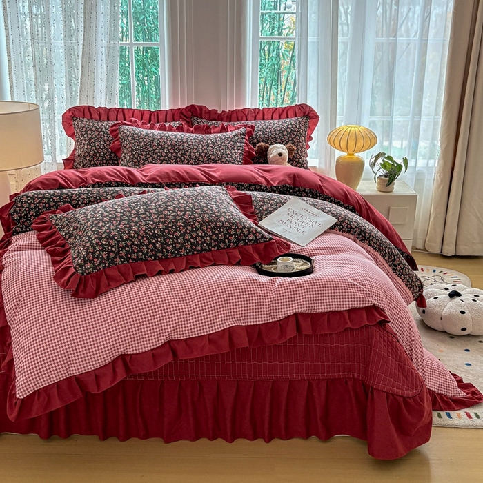 铠畅 2026春夏新款 锦朵系列韩版水洗棉小清新古棉床盖四件套 锦朵 密语花田