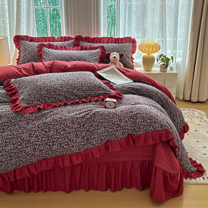 铠畅 2026春夏新款 锦朵系列韩版水洗棉小清新古棉床盖四件套 锦朵 摩登庄园