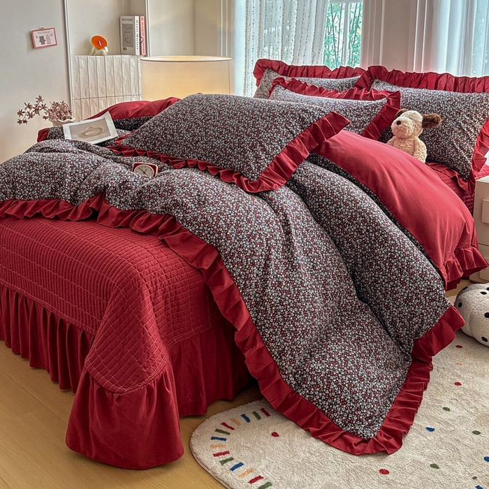 91家纺网 家纺一手货源 找家纺 铠畅 2026春夏新款 锦朵系列韩版水洗棉小清新古棉床盖四件套 锦朵 摩登庄园