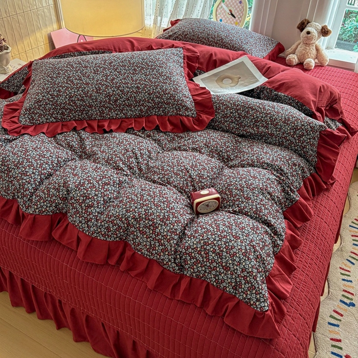 91家纺网 家纺一手货源 找家纺 铠畅 2026春夏新款 锦朵系列韩版水洗棉小清新古棉床盖四件套 锦朵 摩登庄园