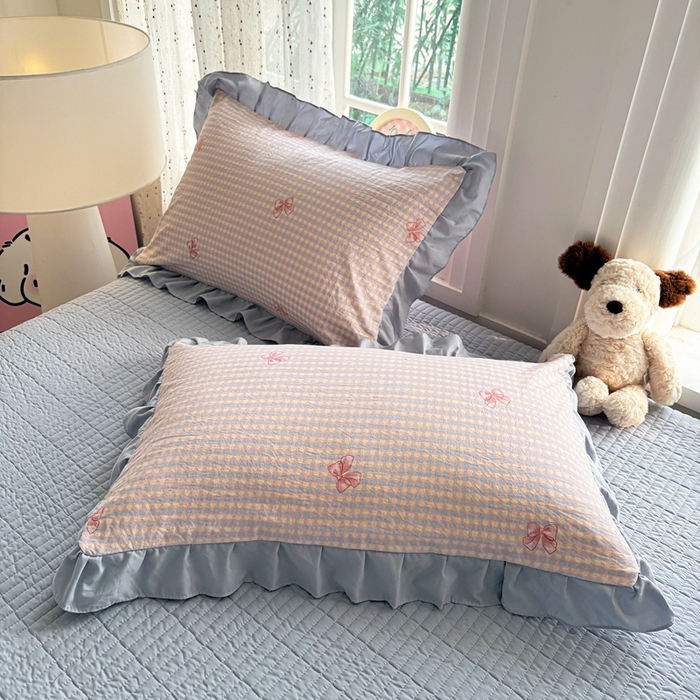 91家纺网 家纺一手货源 找家纺 铠畅 2026春夏新款 锦朵系列韩版水洗棉小清新古棉床盖四件套 锦朵 浅蓝密语