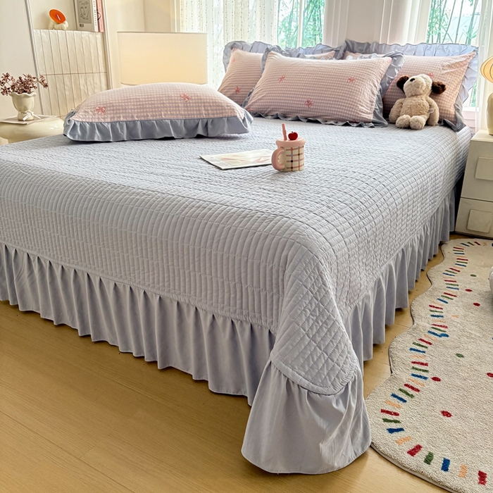 91家纺网 家纺一手货源 找家纺 铠畅 2026春夏新款 锦朵系列韩版水洗棉小清新古棉床盖四件套 锦朵 浅蓝密语