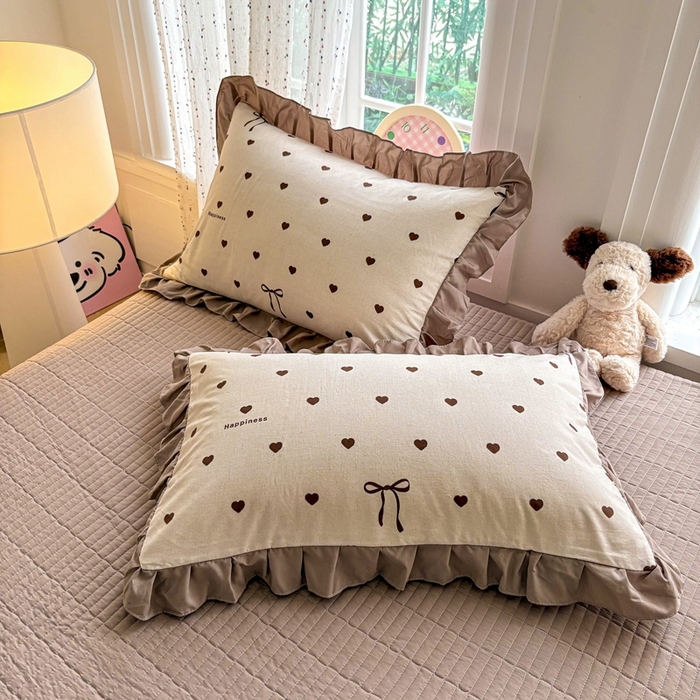 91家纺网 家纺一手货源 找家纺 铠畅 2026春夏新款 锦朵系列韩版水洗棉小清新古棉床盖四件套 锦朵 甜咖结