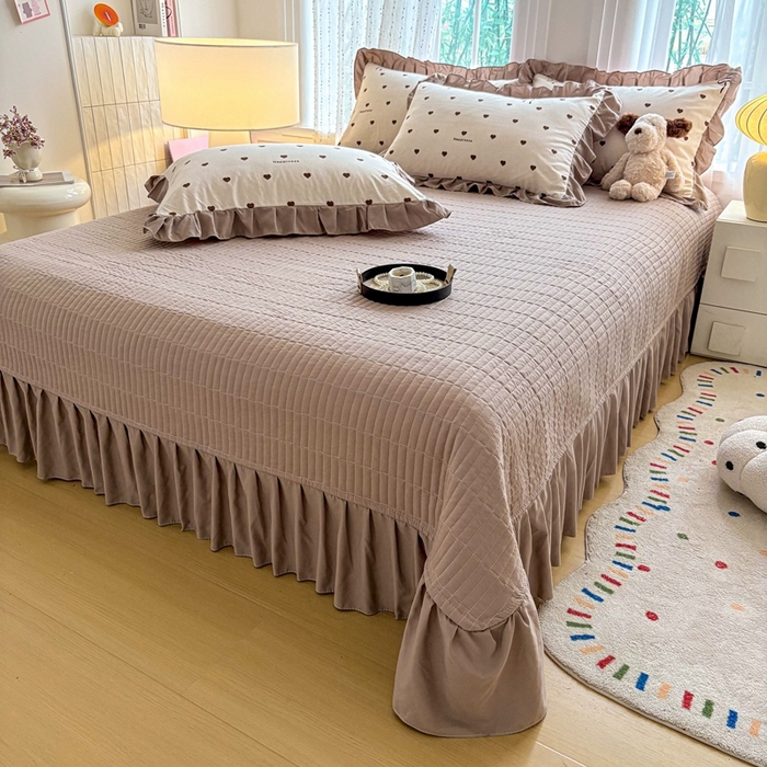 91家纺网 家纺一手货源 找家纺 铠畅 2026春夏新款 锦朵系列韩版水洗棉小清新古棉床盖四件套 锦朵 甜咖结