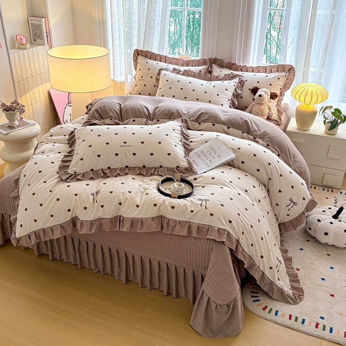 91家纺网 家纺一手货源 找家纺 铠畅 2026春夏新款 锦朵系列韩版水洗棉小清新古棉床盖四件套 锦朵 甜咖结