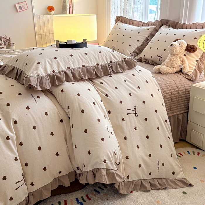 91家纺网 家纺一手货源 找家纺 铠畅 2026春夏新款 锦朵系列韩版水洗棉小清新古棉床盖四件套 锦朵 甜咖结