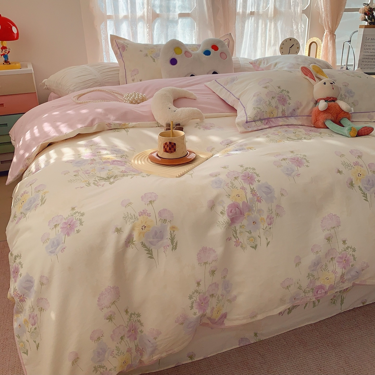 91家纺网 家纺一手货源 找家纺 莱豫家纺 2025新款全棉纯棉小清新印花四件套-第二波 紫月岛